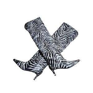 NA-KD Wild Maximalist Zebra Women's size 9.5 Over the Knee Festival Party Boots
